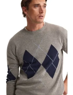 Oxford Anton Wool Argyle Crew Neck in Grey