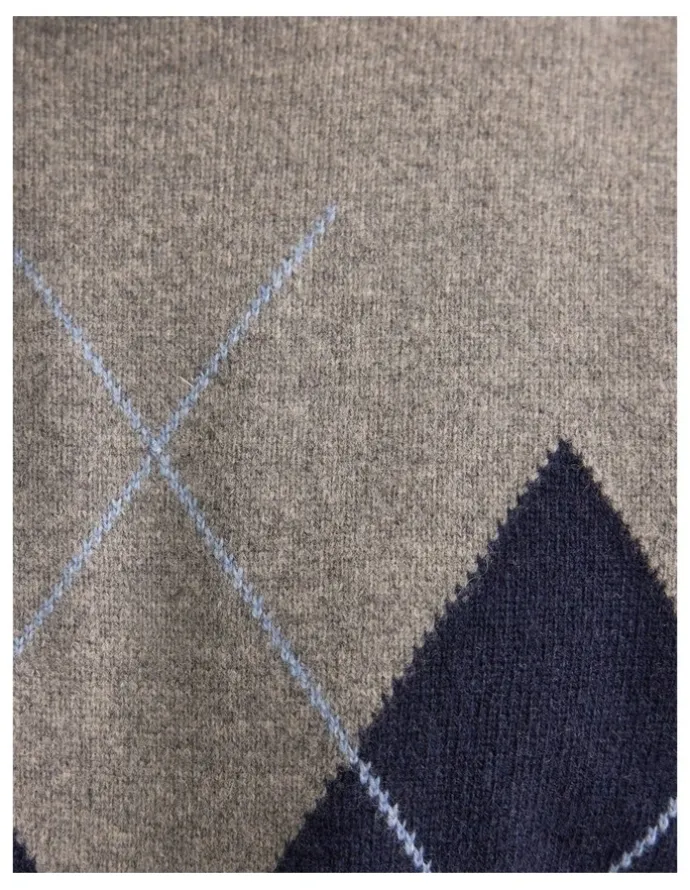 Oxford Anton Wool Argyle Crew Neck in Grey