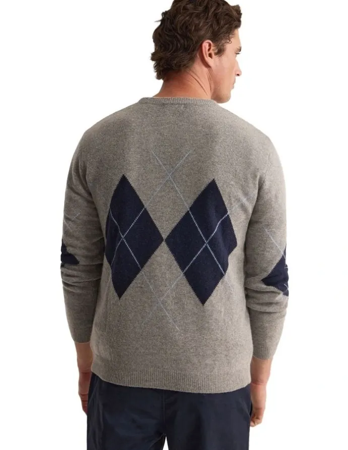 Oxford Anton Wool Argyle Crew Neck in Grey