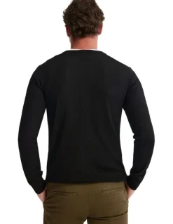 Oxford Basic V-Neck Pure Wool Pullover in Black