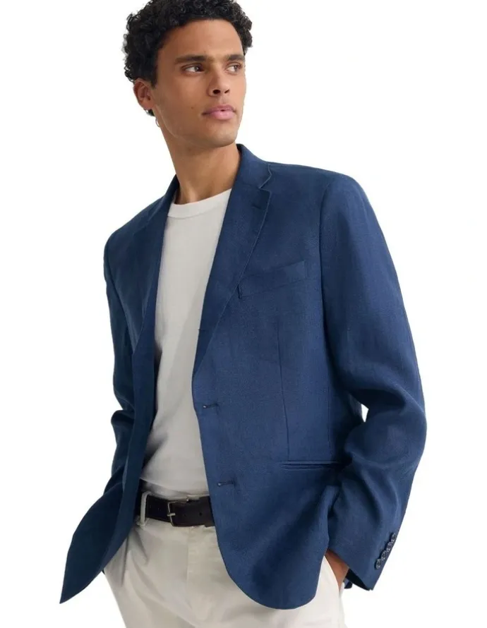 Oxford 3 Button Linen Milton Blazer in Navy