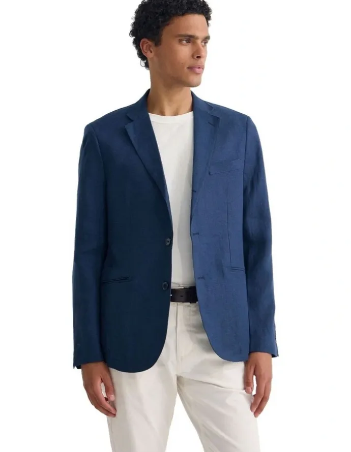 Oxford 3 Button Linen Milton Blazer in Navy