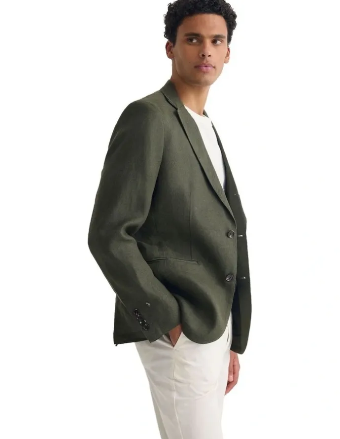 Oxford 3 Button Linen Milton Blazer in Olive