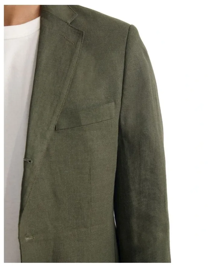 Oxford 3 Button Linen Milton Blazer in Olive