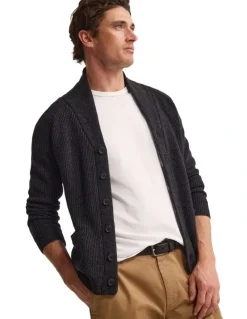 Oxford Caleb Wool Cardigan in Charcoal