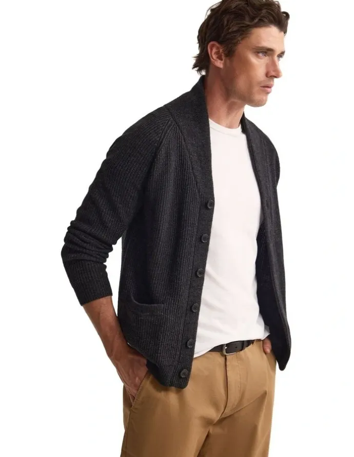 Oxford Caleb Wool Cardigan in Charcoal