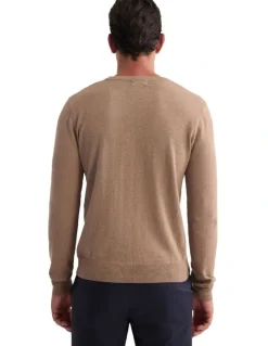Oxford Cotton Cashmere Crew Neck Knit in Bark