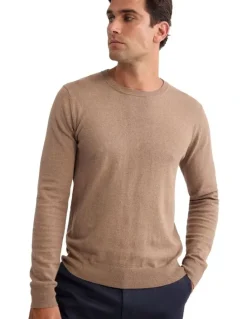 Oxford Cotton Cashmere Crew Neck Knit in Bark