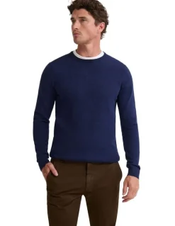 Oxford Crew Neck Pure Merino Wool Pullover in Navy