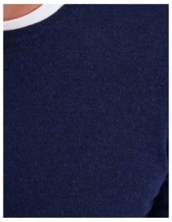 Oxford Crew Neck Pure Merino Wool Pullover in Navy