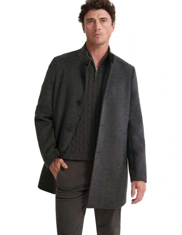 Oxford Dunbar Wool Rich Coat in Grey Herringbone