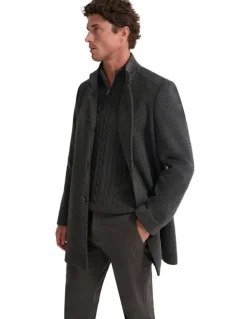 Oxford Dunbar Wool Rich Coat in Grey Herringbone