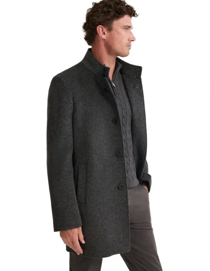 Oxford Dunbar Wool Rich Coat in Grey Herringbone