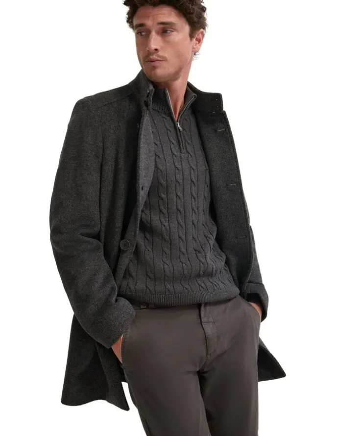 Oxford Dunbar Wool Rich Coat in Grey Herringbone