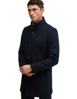Oxford Dunbar Wool Rich Overcoat in Navy