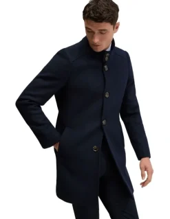Oxford Dunbar Wool Rich Overcoat in Navy