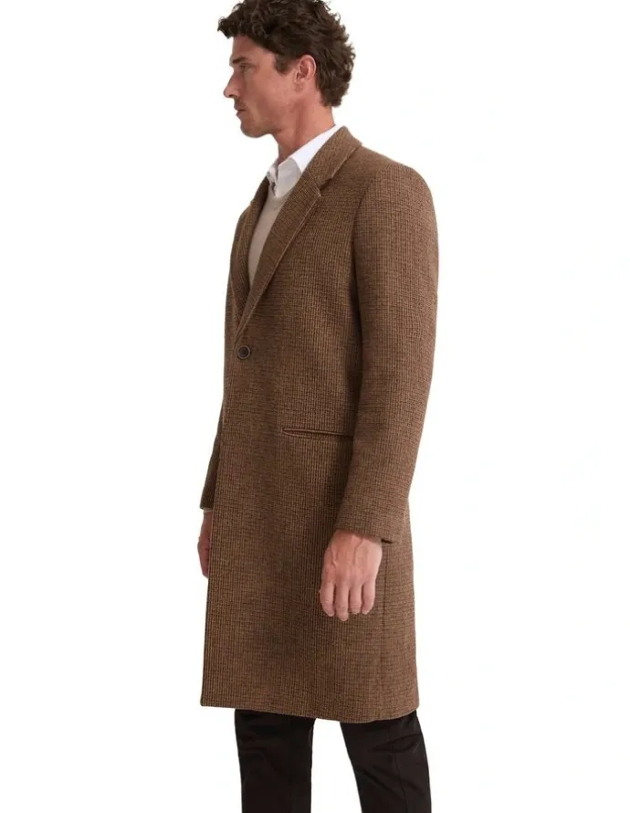 Oxford George Wool Rich Coat in Brown Mini Check