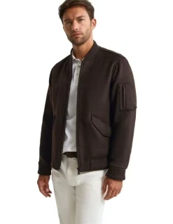 Oxford Hamish Wool Blend Bomber Jacket in Chocolate