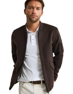 Oxford Hamish Wool Blend Bomber Jacket in Chocolate