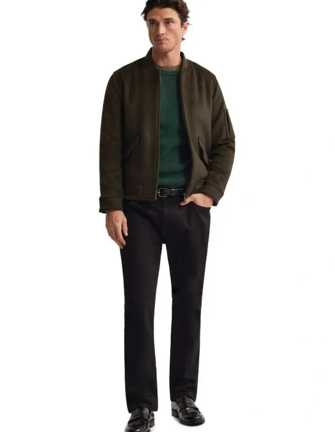 Oxford Hamish Wool Blend Bomber Jacket in Dark Olive