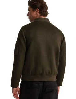 Oxford Hamish Wool Blend Bomber Jacket in Dark Olive