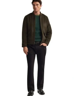 Oxford Hamish Wool Blend Bomber Jacket in Dark Olive