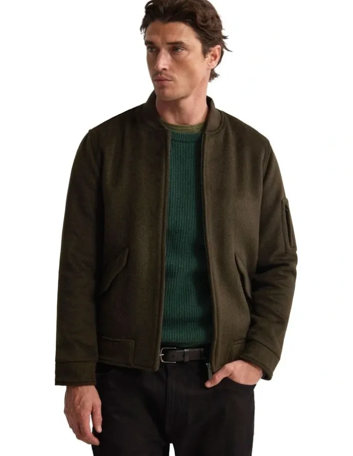 Oxford Hamish Wool Blend Bomber Jacket in Dark Olive