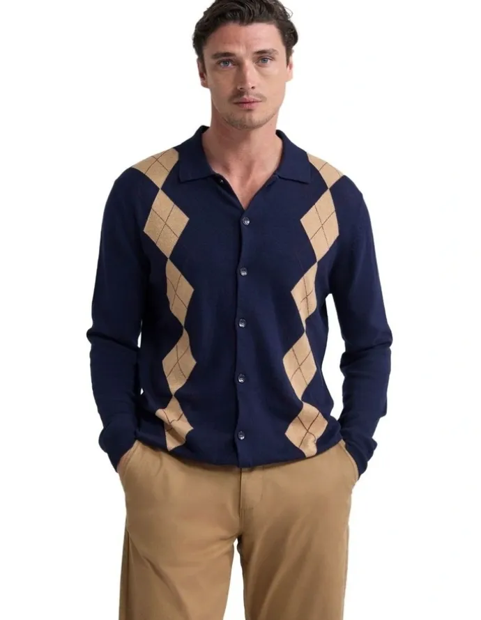 Oxford Justin Argyle Cardigan in Navy