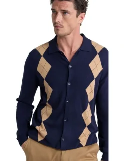Oxford Justin Argyle Cardigan in Navy