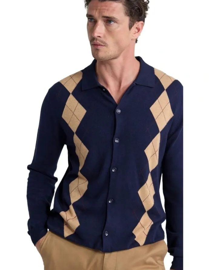 Oxford Justin Argyle Cardigan in Navy