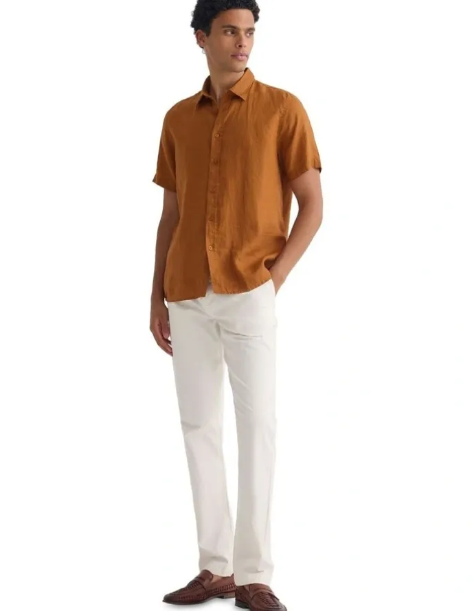 Oxford Leyton French Linen Short Sleeve Shirt in Rust