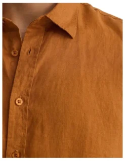 Oxford Leyton French Linen Short Sleeve Shirt in Rust