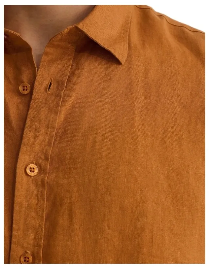 Oxford Leyton French Linen Short Sleeve Shirt in Rust