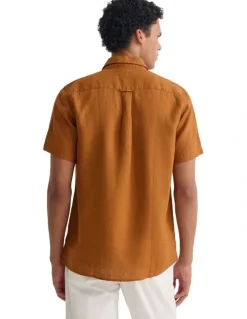 Oxford Leyton French Linen Short Sleeve Shirt in Rust