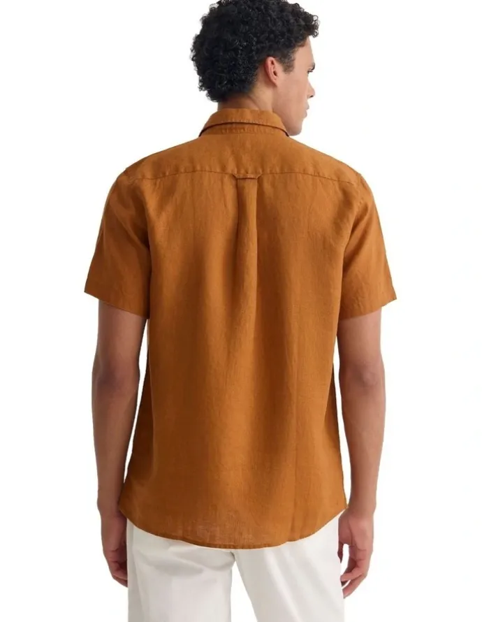 Oxford Leyton French Linen Short Sleeve Shirt in Rust