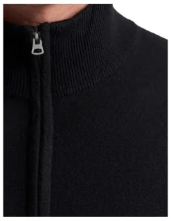 Oxford Merino Zip-Neck Wool Pullover in Black