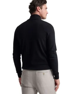 Oxford Merino Zip-Neck Wool Pullover in Black