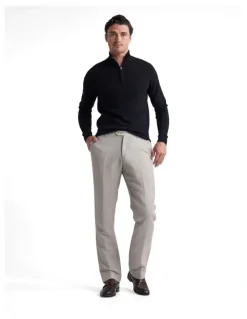 Oxford Merino Zip-Neck Wool Pullover in Black