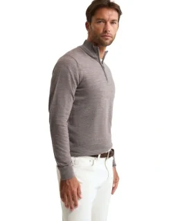 Oxford Merino Zip-Neck Wool Pullover in Bark
