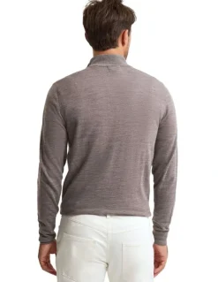 Oxford Merino Zip-Neck Wool Pullover in Bark