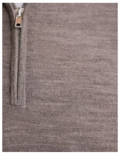 Oxford Merino Zip-Neck Wool Pullover in Bark