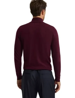 Oxford Merino Zip-Neck Wool Pullover Jumper in Claret