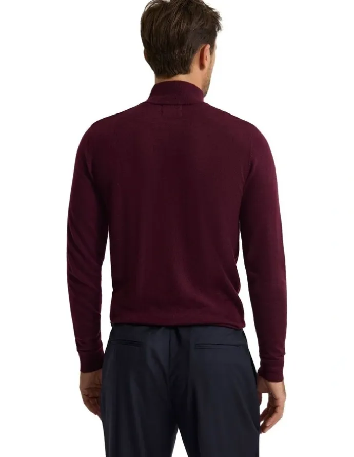 Oxford Merino Zip-Neck Wool Pullover Jumper in Claret