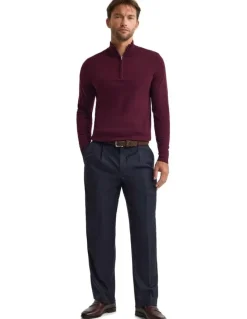 Oxford Merino Zip-Neck Wool Pullover Jumper in Claret