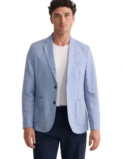 Oxford Milton Linen Blend Blazer in Sky