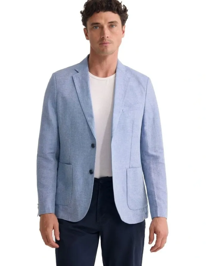 Oxford Milton Linen Blend Blazer in Sky