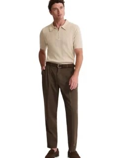 Oxford Remy Zip Neck Polo T-shirt in Pebble