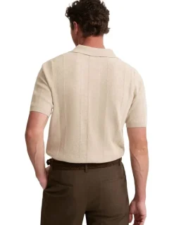Oxford Remy Zip Neck Polo T-shirt in Pebble