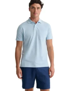 Oxford Theo Organic Cotton Pique Polo Shirt in Sky