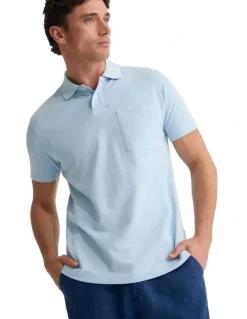 Oxford Theo Organic Cotton Pique Polo Shirt in Sky